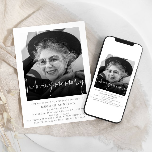 Convite Foto Moderna Em Memória Adorável (Criador carregado)