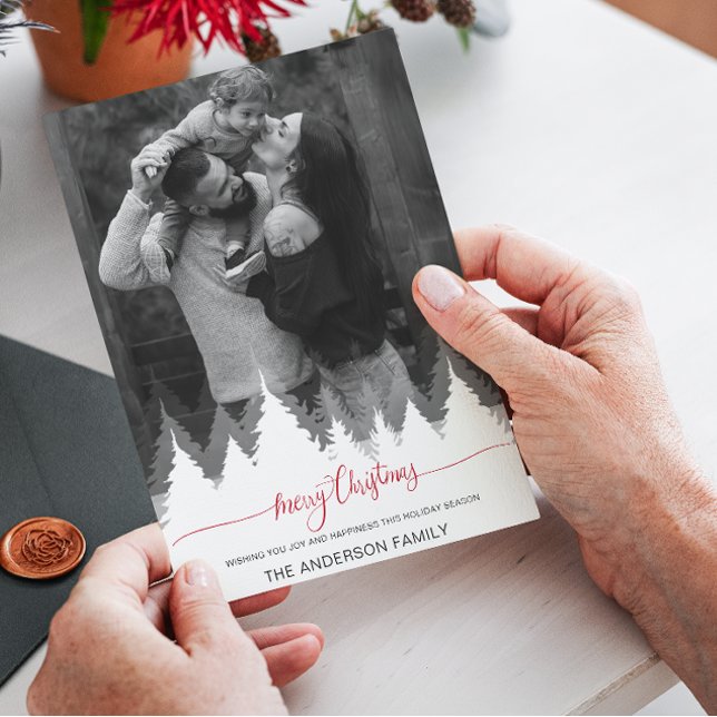 Convite Foto Moderna Feliz Natal Árvores Brancas Feriados (Criador carregado)