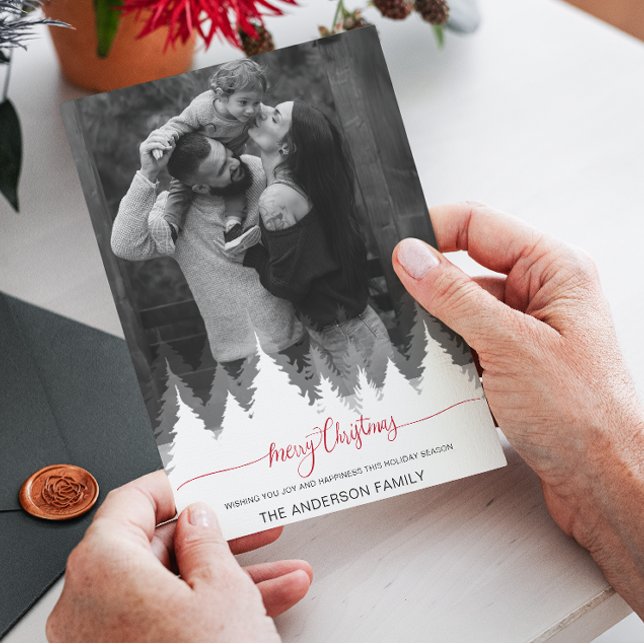 Convite Foto Moderna Feliz Natal Árvores Brancas Feriados (Criador carregado)