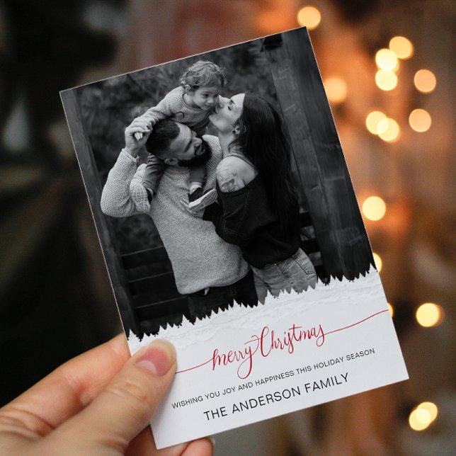 Convite Foto Moderna Feliz Natal Árvores Brancas Feriados (Criador carregado)