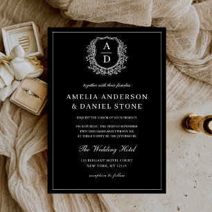 Convite Foto Moderna Floral Crest Monograma Formal