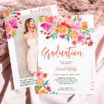 Convite Foto moderna Graduação floral laranja-Boho<br><div class="desc">Convite à apresentação de formatura floral de cor laranja-boho,  com bonito pintura manual de flores laranja,  rosa e amarela,  ilustração aquosa com uma moderna letra elegante,  com folhagem verde boêmia. Perfeito para Primavera,  festa de verão no exterior</div>