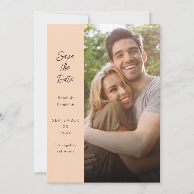 Convite Foto Moderna & Lateral Save the Date - Pêssego (Frente)