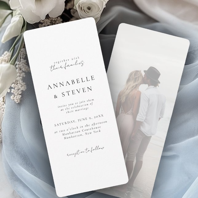 Convite Foto, Moderna, Mínima, Branca, Casamento (Photo, Modern, Minimal, White, Wedding Invitation)