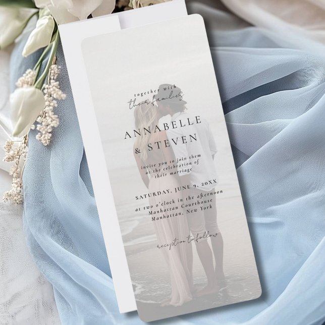 Convite Foto, Moderna, Mínima, Branca, Casamento (Photo, Modern, Minimal, White, Wedding Invitation)