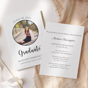 Convite Foto Moderna Preta e Branca Foto Graduação