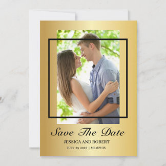 Convite Foto Moderna Preta E Dourada Salvar A Data