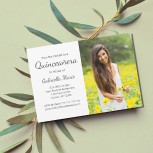 Convite Foto Moderna Quinceañera Elegant Cinza Tipografia