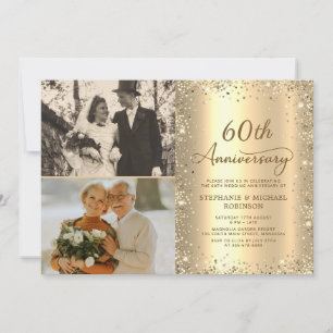 Convite Foto Moderno em Brilho Dourado para Aniversário de