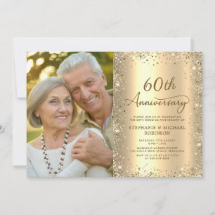 Convite Foto Moderno em Brilho Dourado para Aniversário de