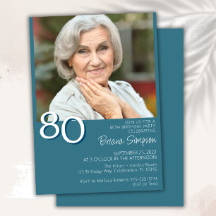 Convite Foto Moderno Minimalista Aniversário de 80 anos Az
