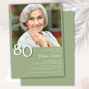 Convite Foto Moderno Minimalista Aniversário de 80 anos Ve
