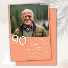 Convite Foto Moderno Minimalista Aniversário de 90 anos Pê