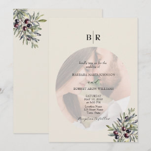 Convite Foto Monograma Casamento Oliva Marfim