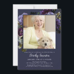 Convite Foto Moody Purple Floral com Festa de aniversário<br><div class="desc">Rosas roxas e peonias modernas e misteriosas dão o tom para esta elegante festa de aniversário 50. O texto branco é realmente pop! Formal, mas com uma reviravolta moderna para a mulher que sempre teve sentido de estilo e ama flores. Este item faz parte da coleção Moody Purple Flower. Ele...</div>