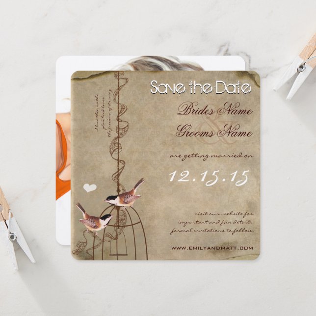 Convite Foto na Parte de Trás do Porta-Retas Save the Date (Frente/Verso In Situ)