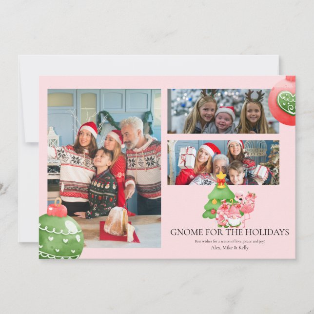 Convite Foto Natal Aquarela Rosa e Verde Tropical (Frente)