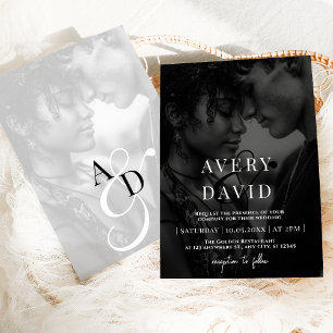 Convite Foto Negra de Casamento Moderno Minimalista Monogr