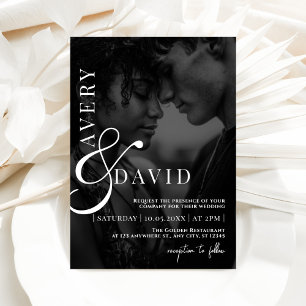 Convite Foto Negra de Casamento Moderno Minimalista Monogr