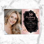 Convite Foto negra Dourada Elegante Foto 50º Aniversário d<br><div class="desc">Elegante convite floral feminino para o 50º aniversário com sua foto. Design de vidro com ouro falso rosa. Funcionalidades cor-de-rosa pincelado, tipo de letra de script e confetti. Perfeito para uma festa de comemoração de na moda adulto. Personalize com seus próprios detalhes. Pode ser personalizado para qualquer idade! Impressos convites...</div>
