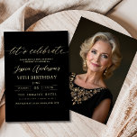 Convite Foto negra minimalista Dourada 50º aniversário<br><div class="desc">Comemore a fazer 50 anos de estilo com um Convite de Aniversário Dourado e Preto de Script Minimalista! Apresentando sotaques negros e dourados, tipografia elegante da escrita, e um design limpo e moderno, este convite dá o tom para uma celebração sofisticada. Perfeito para qualquer lugar, de salões quentes a encontros...</div>
