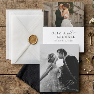 Convite Foto Noiva Véu Caligrafia Preto Branco Casamento