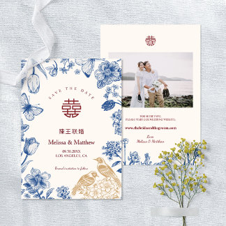 Convite Foto Pega-Rabo Floral Casamento Chinês Save the Da