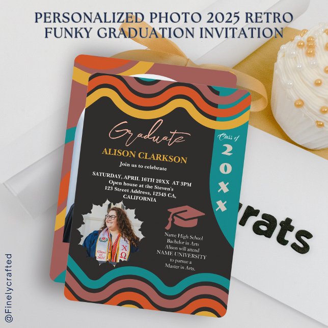 Convite Foto Personalizada 2025 Graduação Retro Funky (Criador carregado)