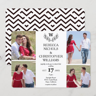 Convite Foto personalizada: 4 Foto Laurel Monogrammed Wedd