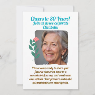 Convite Foto personalizada anima o aniversário de 80 de 80