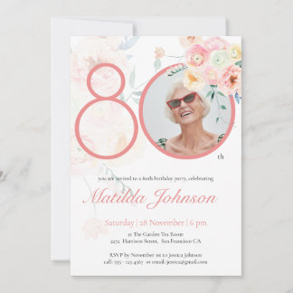 Convite Foto personalizada: Aniversário do 80 cor-de-rosa 