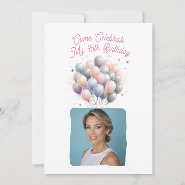 Convite Foto personalizada Balões de aniversário de 45 ano (Frente)
