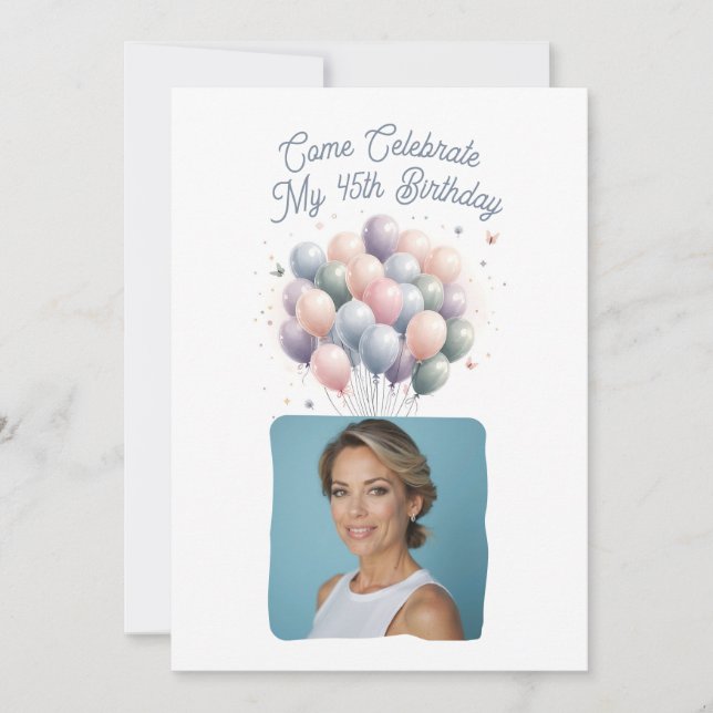 Convite Foto personalizada Balões de aniversário de 45 ano (Frente)