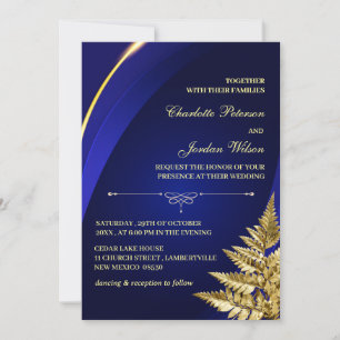 Convite Foto personalizada Casamento azul e Dourado