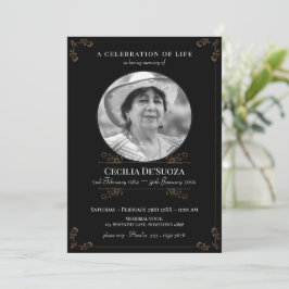 Convite Foto Personalizada Clássica Funeral Dourada Preta