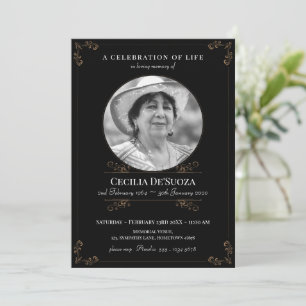 Convite Foto Personalizada Clássica Funeral Dourada Preta
