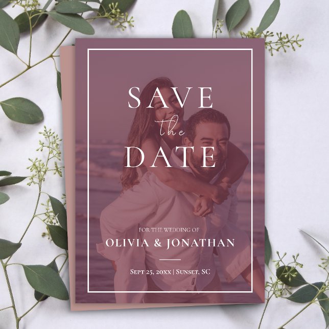 Convite Foto personalizada Cor-de-rosa empoeirado Guardar  (custom Photo Modern Dusty Pink Save the Date Invitation)