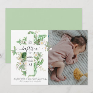 Convite Foto personalizada da Cruz Verde de Natal Batismo