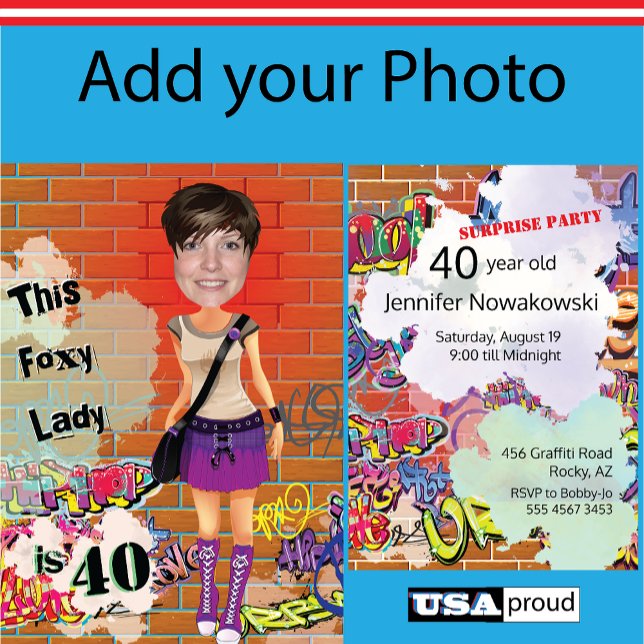 Convite Foto personalizada de 40ª Senhora Foxy Lady 🎉 Ani (Criador carregado)