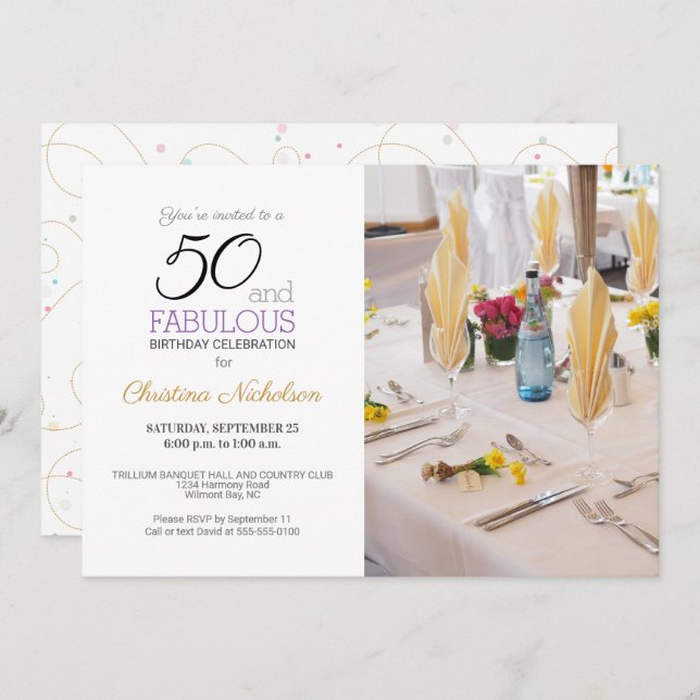 Convite Foto personalizada de 50 e 50 anos fabulosa (Frente/Verso)