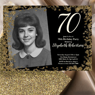 Convite Foto Personalizada de 70 Anos com Lantejoulas Pret