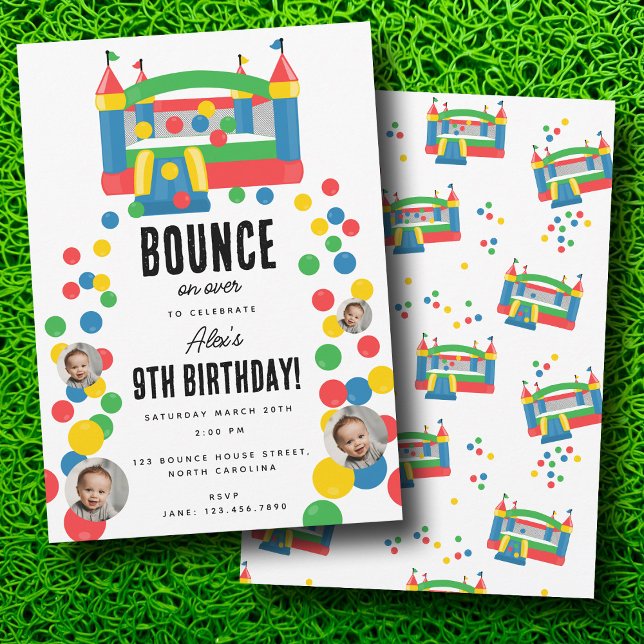 Convite Foto personalizada de Aniversário do Castelo de Sa (Bounce House Jumping Castle Birthday Custom Photo Invitation)