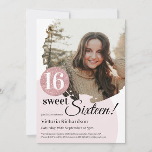 Convite Foto Personalizada De Brilhante Rosa Moderno De An