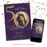 Convite Foto personalizada de caligrafia Dourada Púrpura 5<br><div class="desc">Foto personalizada de caligrafia Dourada Púrpura 50º Convite de aniversário. E elegantemente desenhado convite especial para comemoração de aniversário, com uma foto personalizada de pessoa de aniversário e caligrafia de script com elementos florescentes de vintage. Simples o suficiente para ajustado de uma variedade de temas e cores! Precisa de ajuda?...</div>