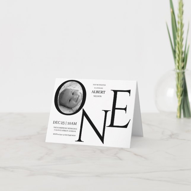 Convite FOTO Personalizada de Primeiro Aniversário ONE (Frente)