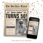 Convite Foto personalizada divertida do jornal Vintage 50º<br><div class="desc">Vintage Newspaper Diversão Personalizada Foto 50th Aniversário. Um legal e humorístico design de convite de aniversário que se parece com um jornal antigo! É personalizável e pode ser usado para qualquer festa de aniversário etária! Precisa de ajuda com este modelo de design? Entre em contato com o design clicando no...</div>