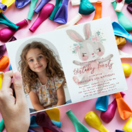 Convite Foto Personalizada Do Bunny Ballerina, Rosa, Anive