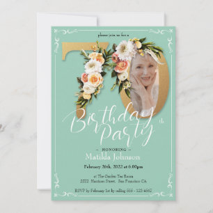 Convite Foto Personalizada Dourada do Mint Boho Floral 70