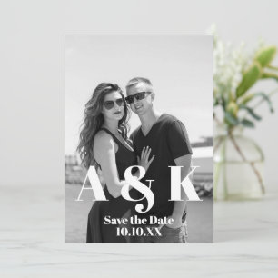 Convite Foto personalizada e monograma grande Salvar a dat