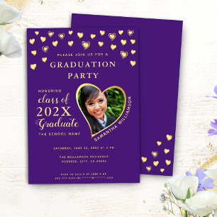 Convite Foto personalizada Elegante Roxo e Graduação Doura